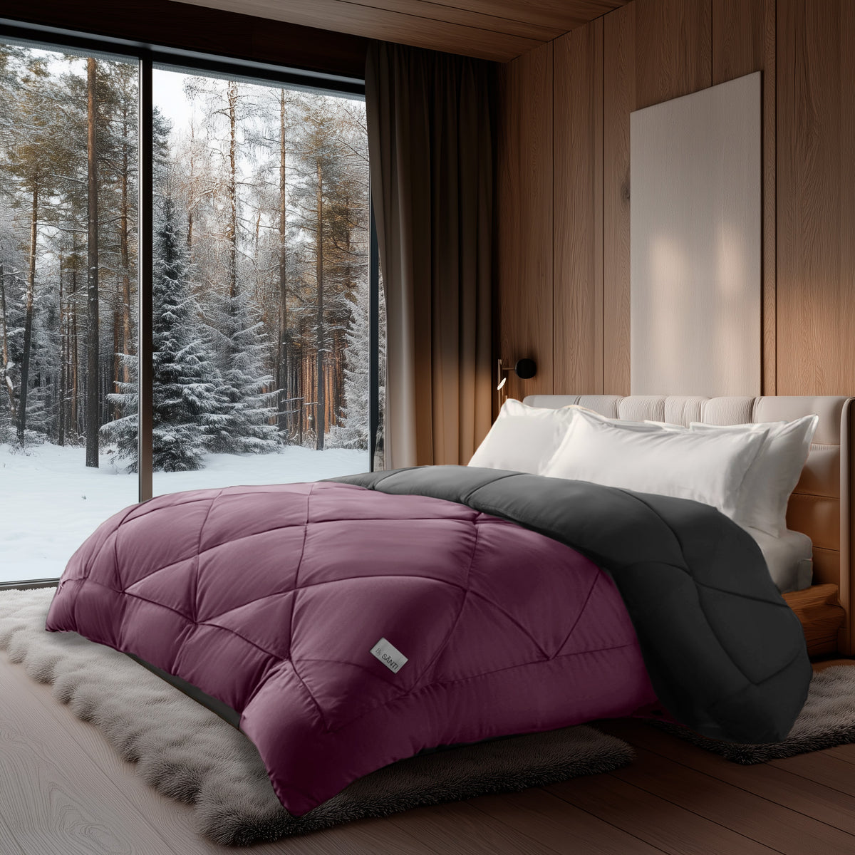 Modern minimalist bedroom with cooling comforter