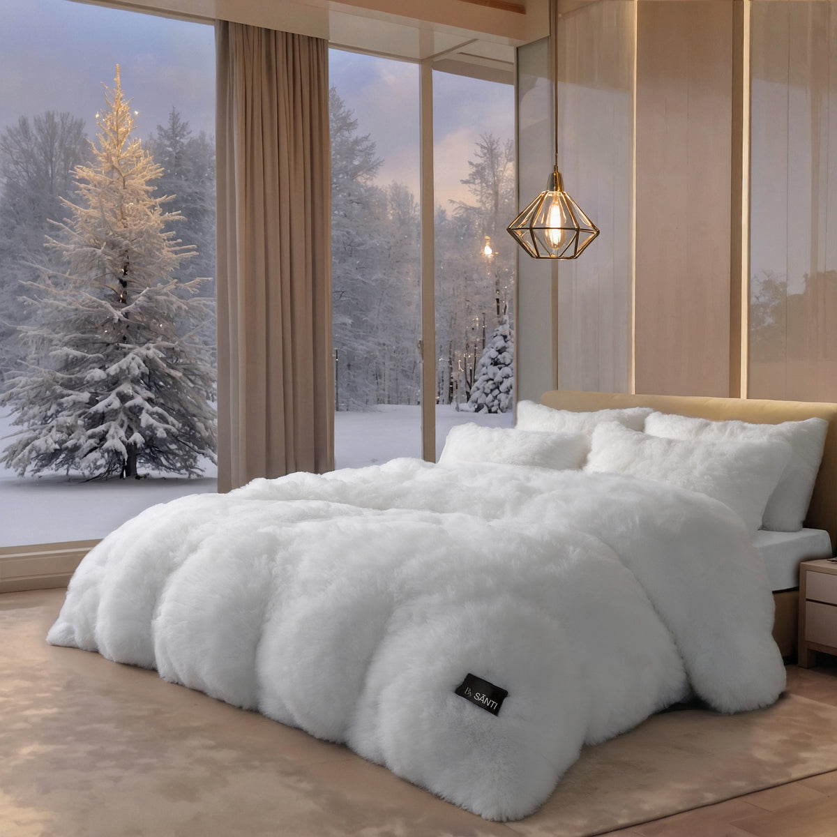 CYRA plush velvet bedding set displayed on a queen size bed