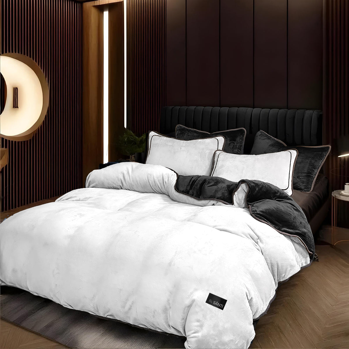 Hotel-style Velos Complete velvet bedding set in aesthetic bedroom