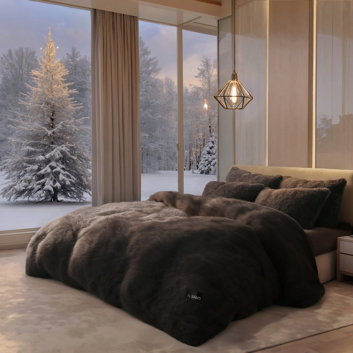 Premium CYRA velvet comforter set in aesthetic modern bedroom